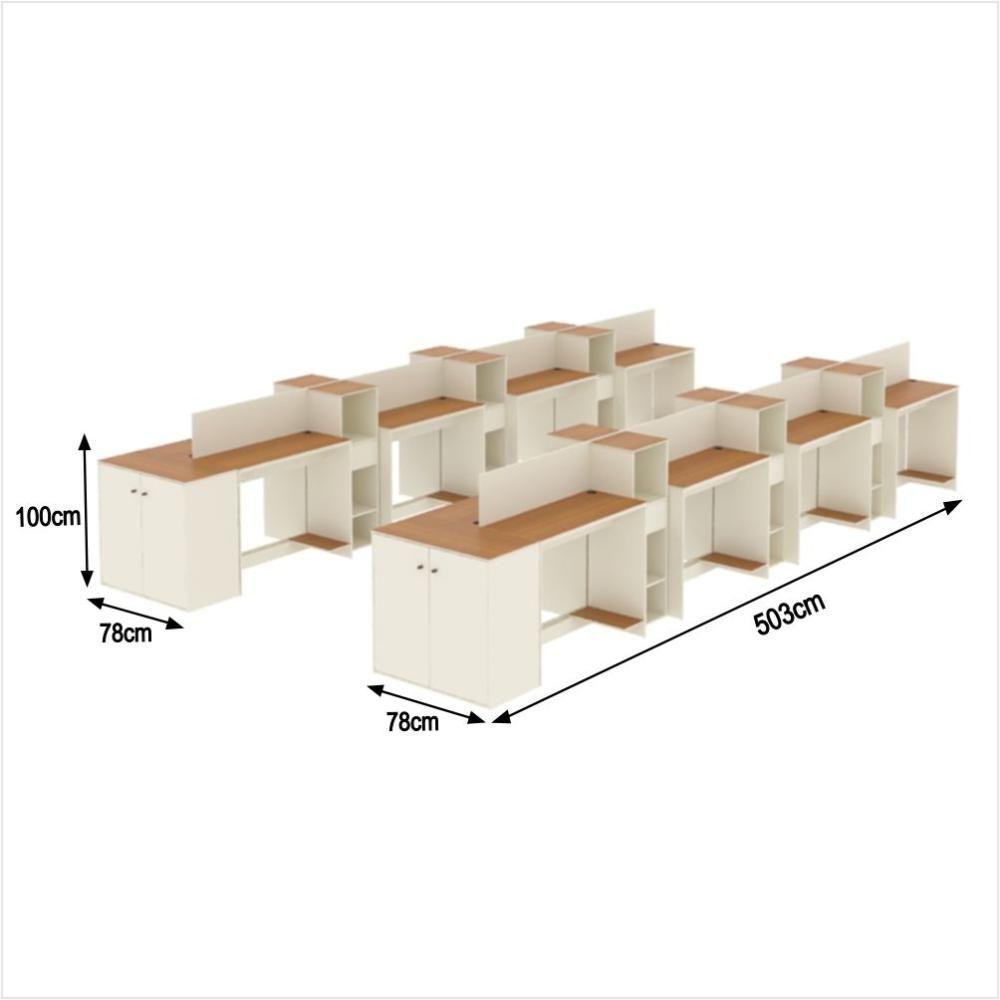 Estação De Trabalho 16 Lugares Office Tech 16 Mesas 12 Armár - Off White E Cedro Off White E Cedro - 2