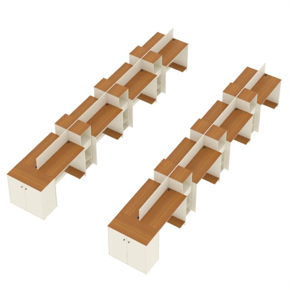 Estação De Trabalho 16 Lugares Office Tech 16 Mesas 12 Armár - Off White E Cedro Off White E Cedro - 3