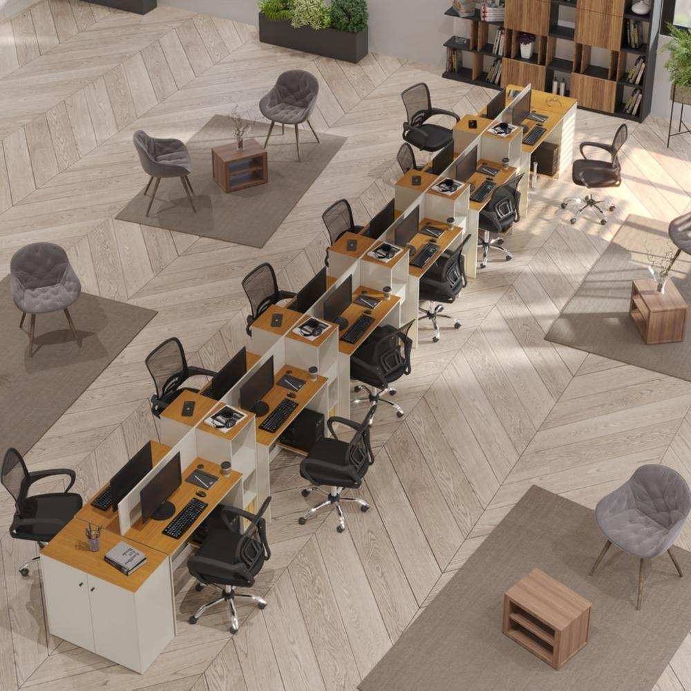 Estação De Trabalho 12 Lugares Office Tech 12 Mesas 10 Armár - Off White E Cedro Off White E Cedro - 1
