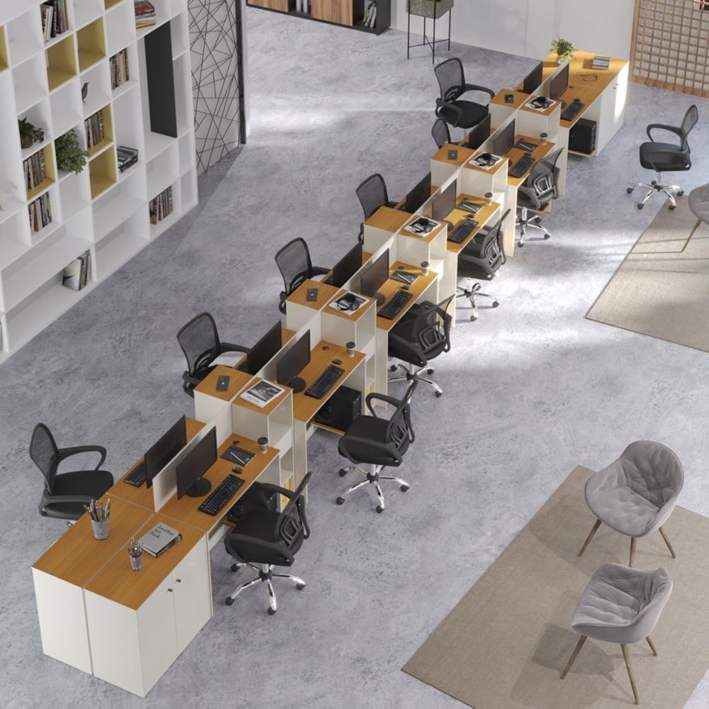 Estação De Trabalho 12 Lugares Office Tech 12 Mesas 10 Armár - Off White E Cedro Off White E Cedro - 1