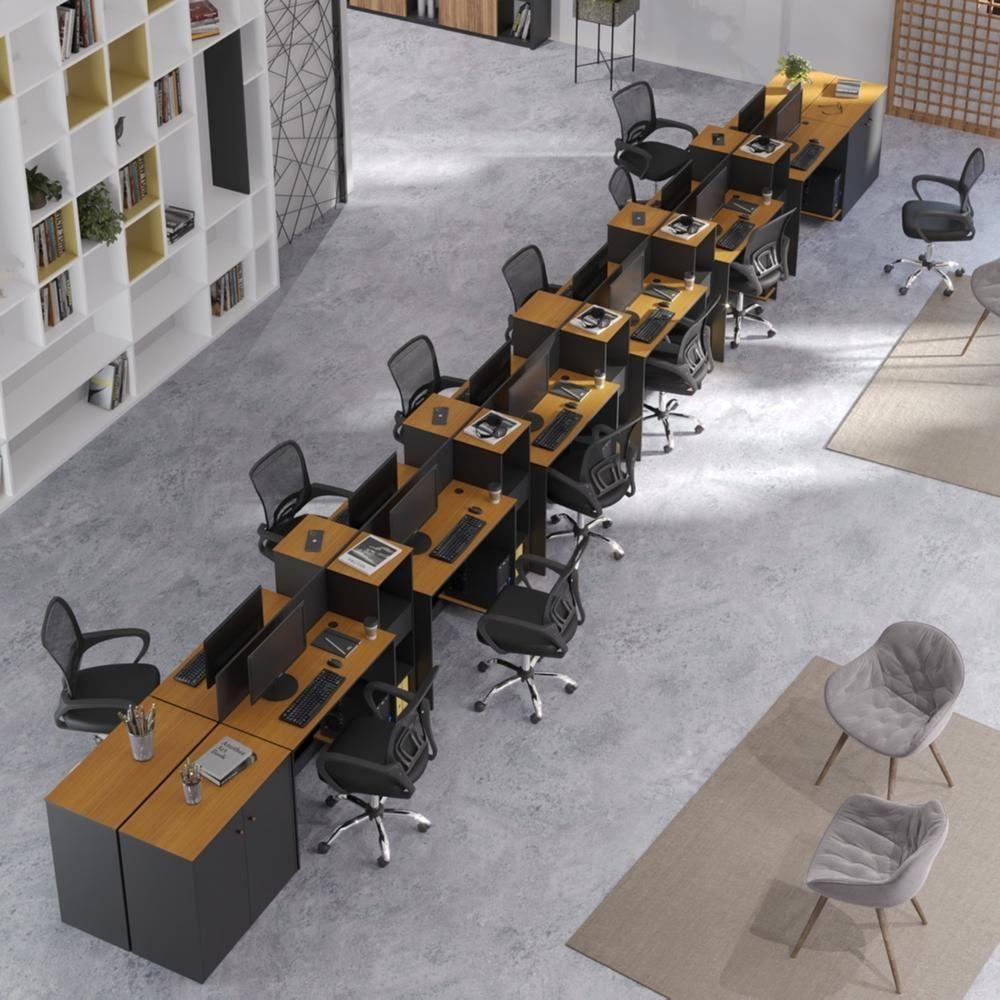 Estação De Trabalho 12 Lugares Office Tech 12 Mesas 10 Armár - Preto E Cedro Preto E Cedro - 1