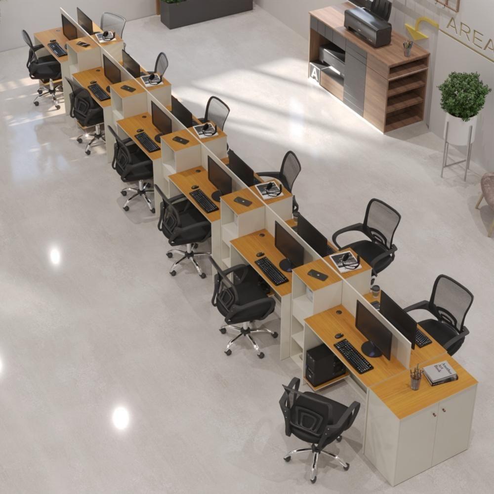 Estação De Trabalho 12 Lugares Office Tech 12 Mesas 10 Armár - Off White E Cedro Off White E Cedro - 1