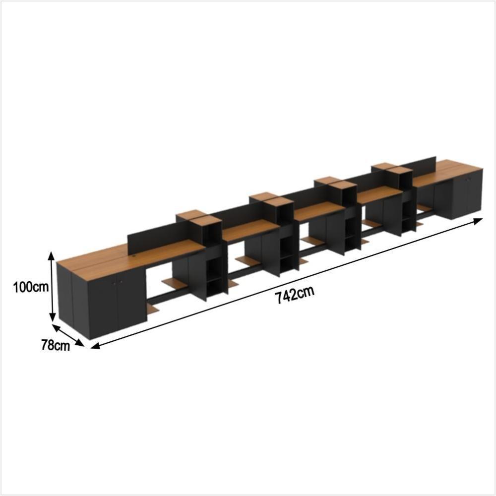 Estação De Trabalho 10 Lugares Tech Office 10 Mesas 8 Armári - Preto E Cedro Preto E Cedro - 2