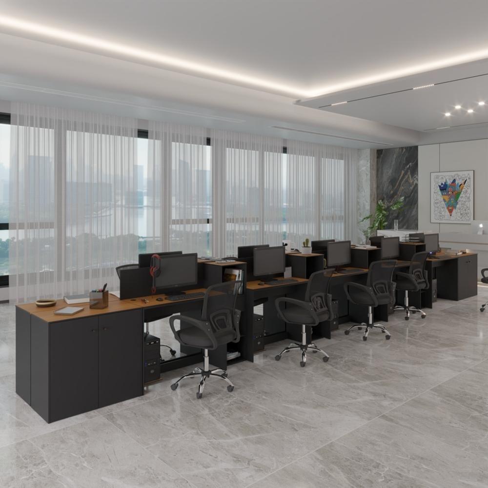 Estação De Trabalho 10 Lugares Tech Office 10 Mesas 8 Armári - Preto E Cedro Preto E Cedro - 4