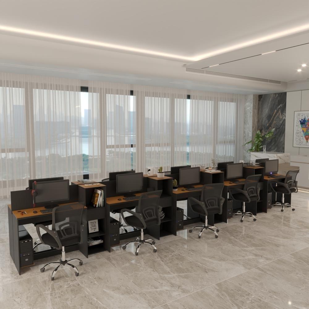 Estação De Trabalho 10 Lugares Tech Office 10 Mesas 8 Armári - Preto E Cedro Preto E Cedro - 3