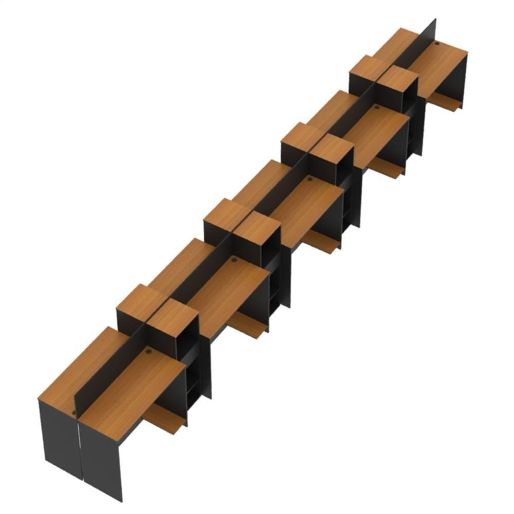 Estação De Trabalho 10 Lugares Tech Office 10 Mesas 8 Armári - Preto E Cedro Preto E Cedro - 4