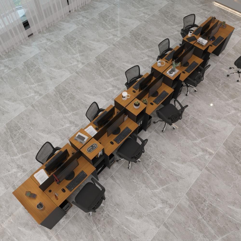 Estação De Trabalho 10 Lugares Tech Office 10 Mesas 8 Armári - Preto E Cedro Preto E Cedro - 1