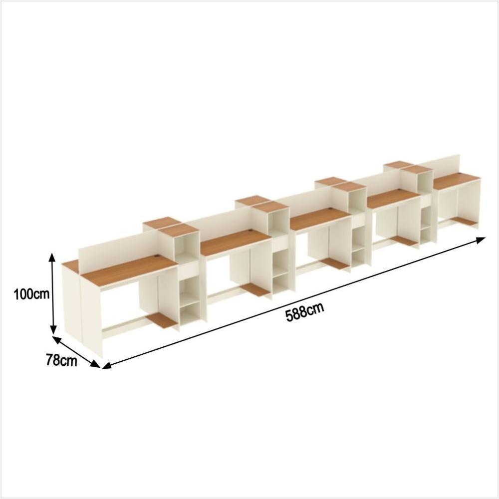 Estação De Trabalho 10 Lugares Tech Office 10 Mesas 8 Armári - Off White E Cedro Off White E Cedro - 2
