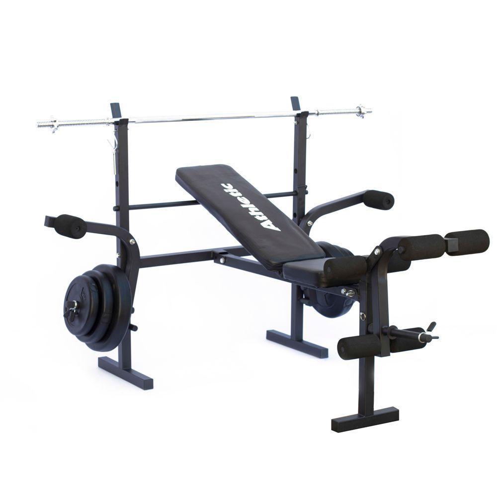 Estação De Musculação Athletic Advanced Banco Regulável Barras E 35kg Em Anilhas Para Treino Em Casa - 1