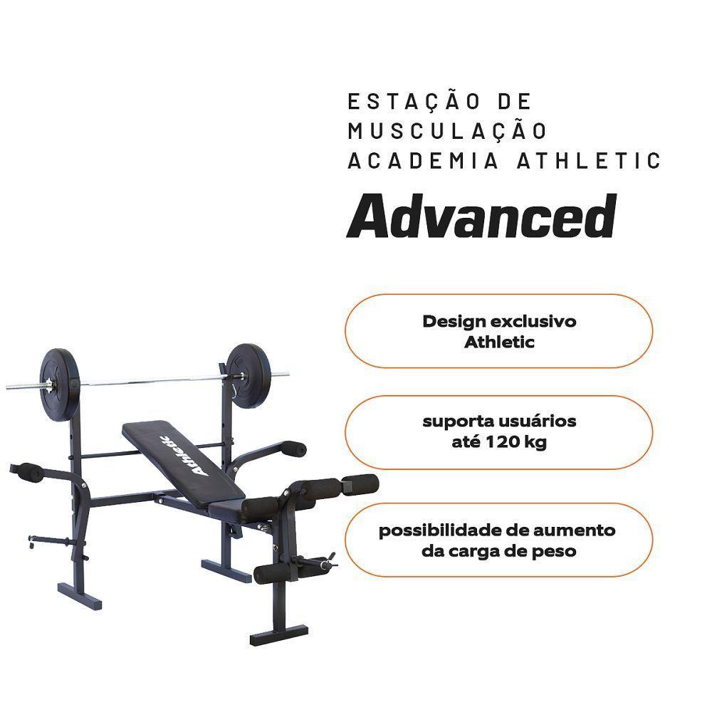 Estação De Musculação Athletic Advanced Banco Regulável Barras E 35kg Em Anilhas Para Treino Em Casa - 3