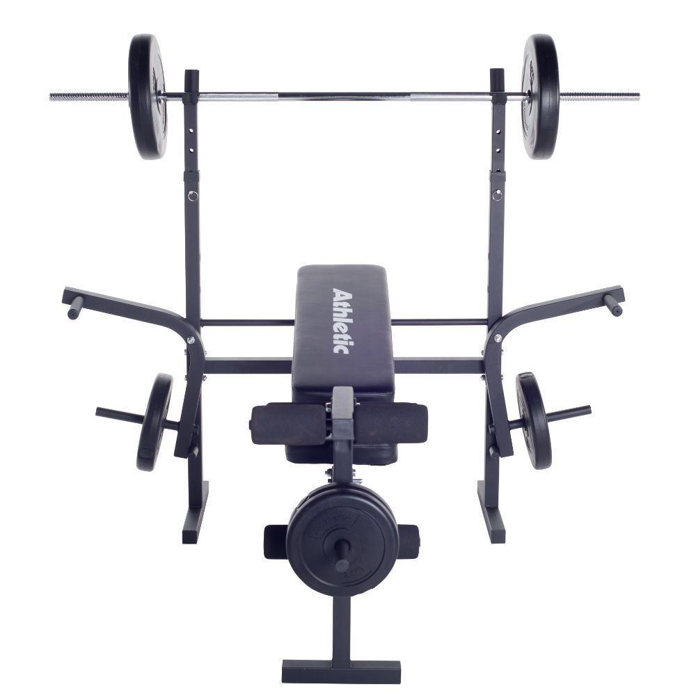 Estação De Musculação Athletic Advanced Banco Regulável Barras E 35kg Em Anilhas Para Treino Em Casa - 7