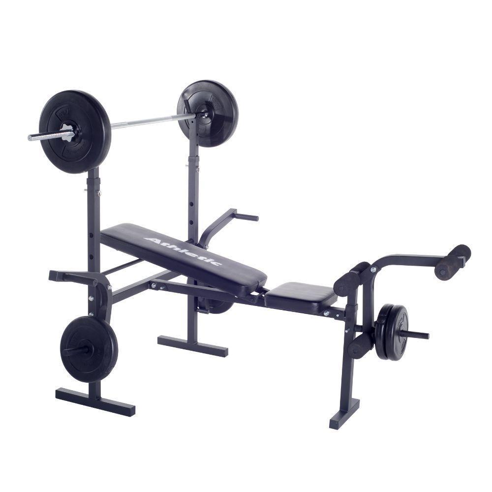 Estação De Musculação Athletic Advanced Banco Regulável Barras E 35kg Em Anilhas Para Treino Em Casa - 9