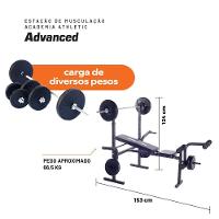 Estação De Musculação Athletic Advanced Banco Regulável Barras E 35kg Em Anilhas Para Treino Em Casa