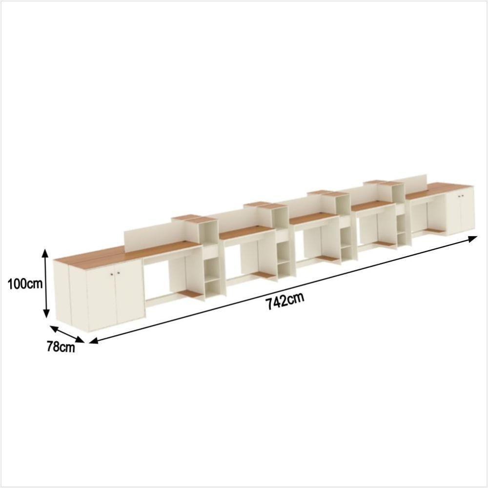 Estação De Trabalho 10 Lugares Tech Office 10 Mesas 8 Armári - Off White E Cedro Off White E Cedro - 2