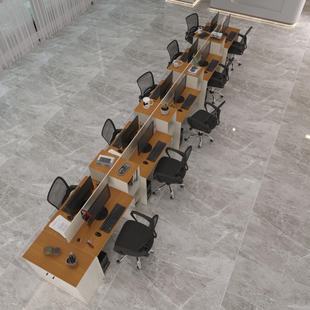 Estação De Trabalho 10 Lugares Office Tech 10 Mesas 8 Armári - Off White E Cedro Off White E Cedro - 1