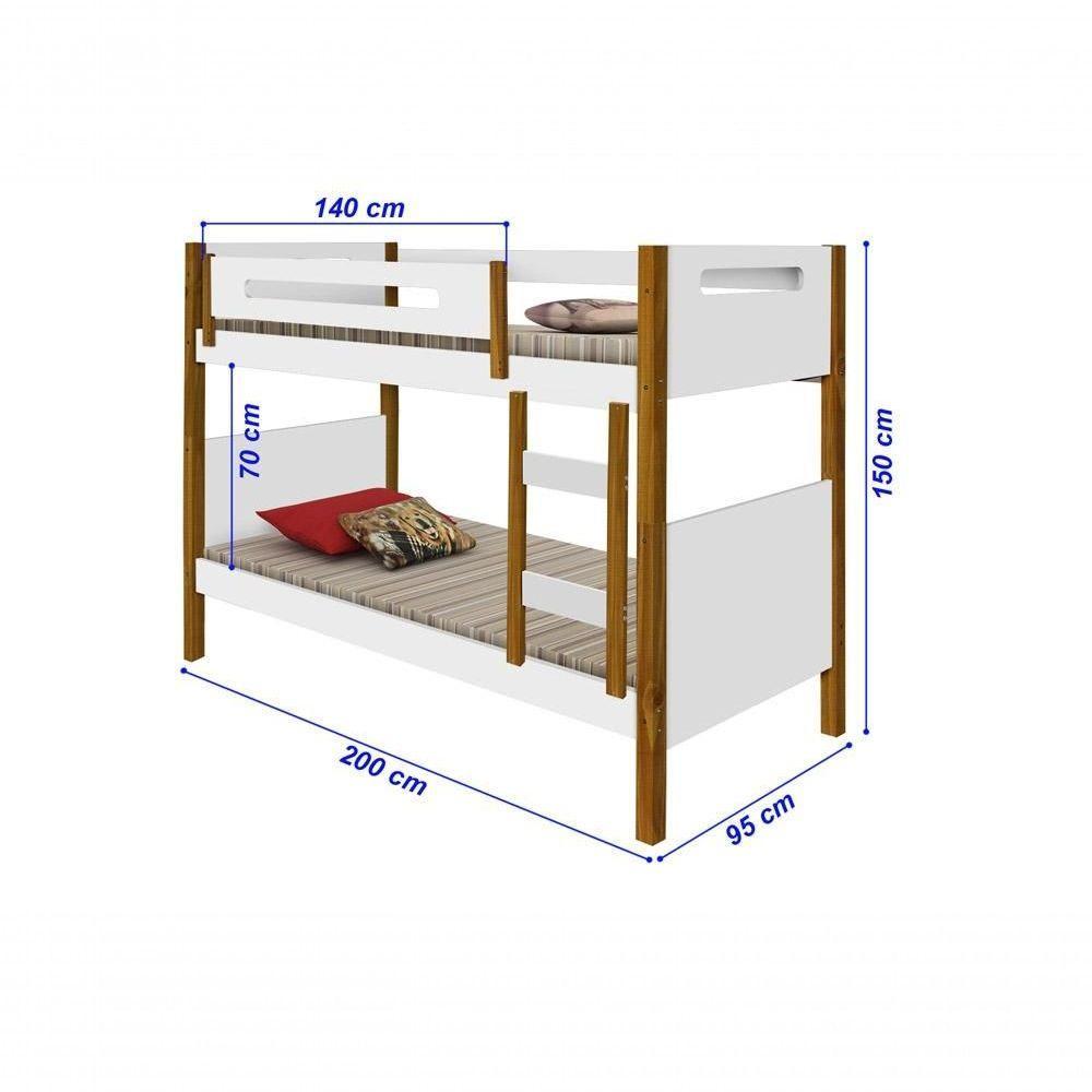 Beliche Heloisa Branco/Mel Com Escada E Grade De Proteção Com Cama Auxíliar Com 3 Colchões - 2