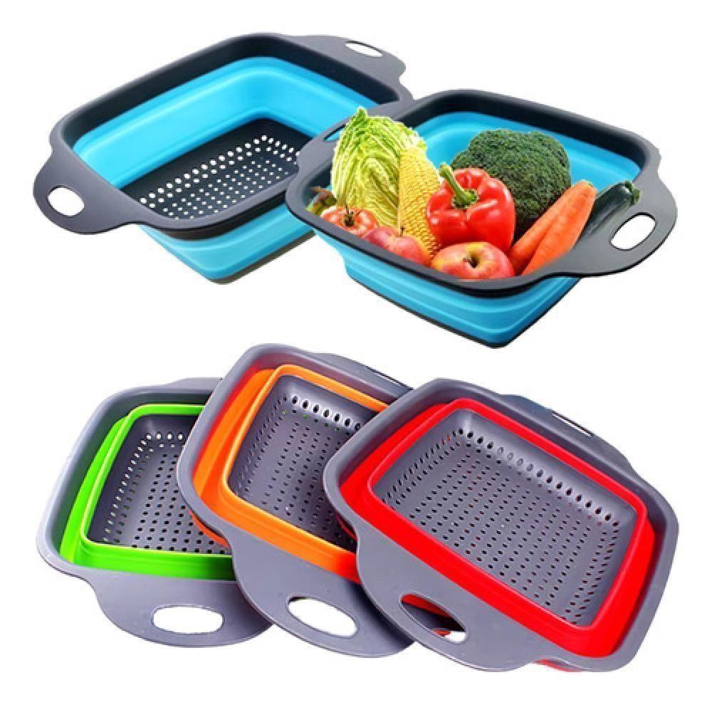Escorredor Macarrao Legumes Silicone Retratil Cesto Multiuso Alimentos Massas Frutas Com Alca - 1