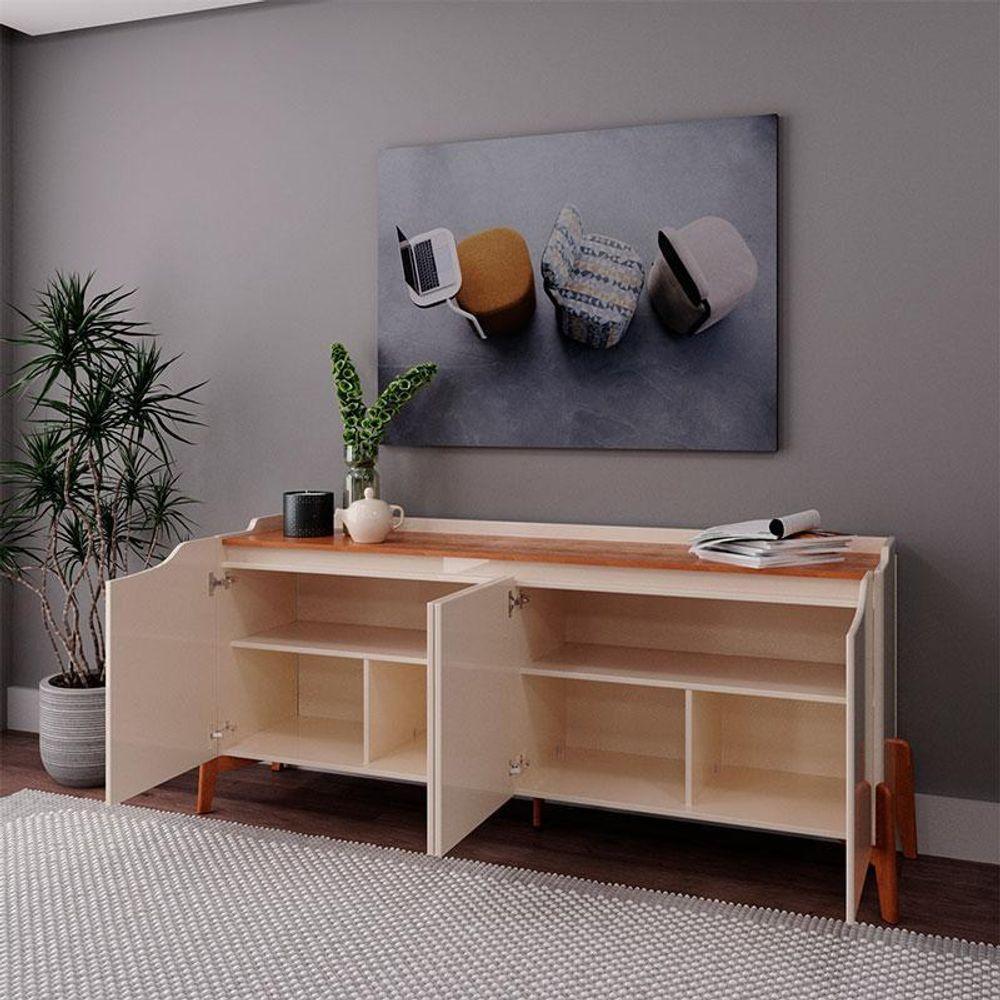 Cristaleira Tifanny E Aparador Classic Com Buffet E Rack Studio Off White Nature - Imcal - 6