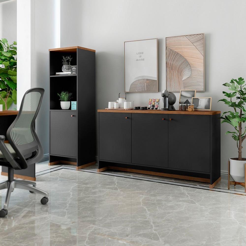 Conjunto Sala De Jantar 2 Peças - Aparador E Estante Verbena - Preto/naturale Preto/naturale - 1
