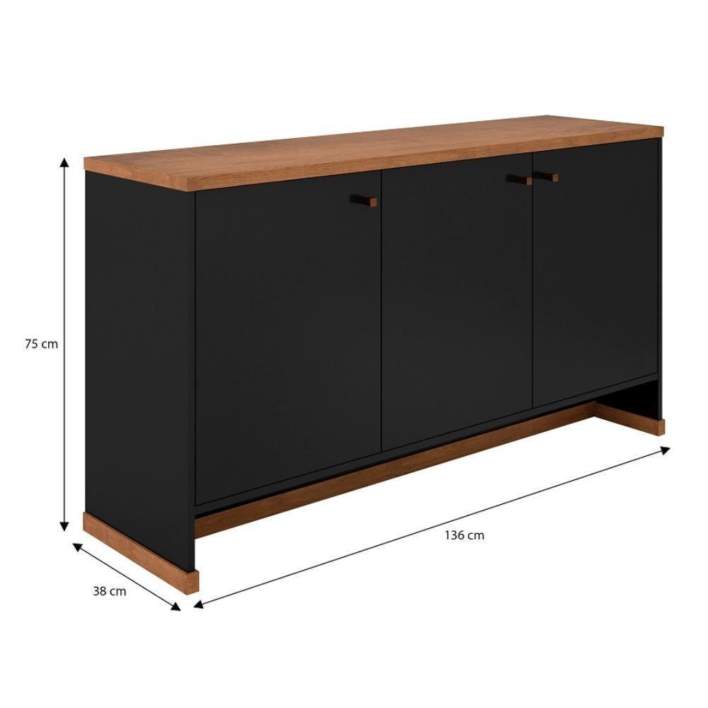 Conjunto Sala De Jantar 2 Peças - Aparador E Estante Verbena - Preto/naturale Preto/naturale - 3