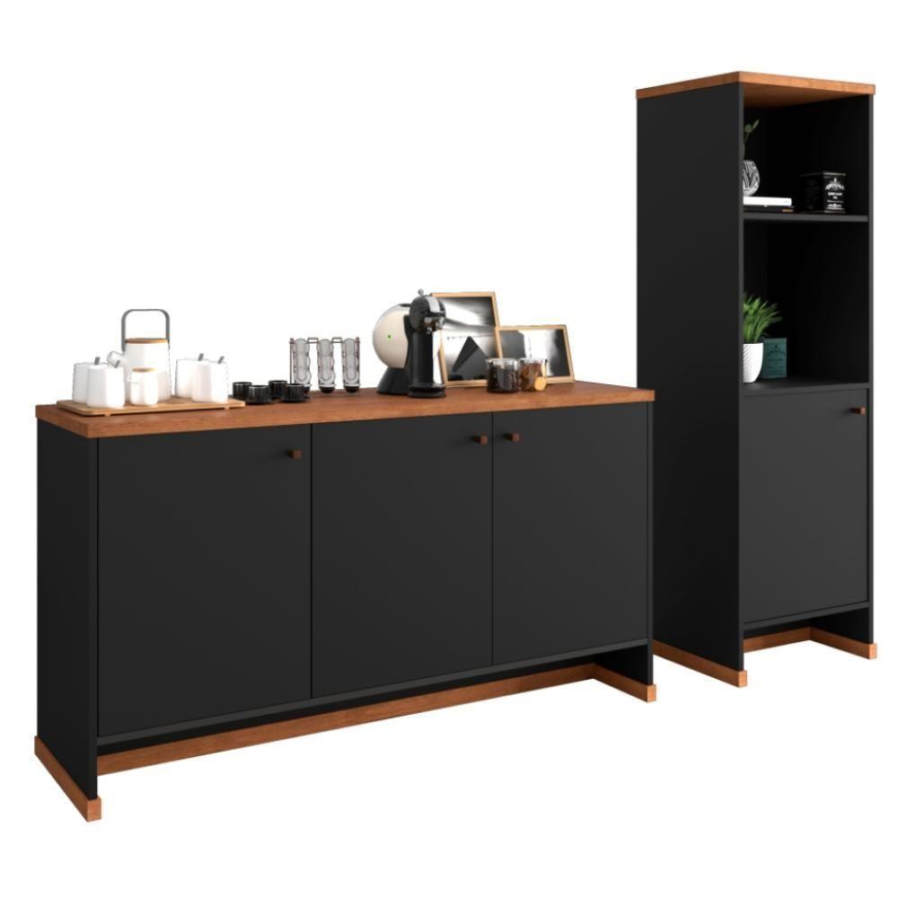 Conjunto Sala De Jantar 2 Peças - Aparador E Estante Verbena - Preto/naturale Preto/naturale - 9
