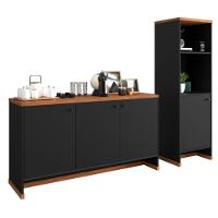 Conjunto Sala De Jantar 2 Peças - Aparador E Estante Verbena - Preto/naturale Preto/naturale - 9