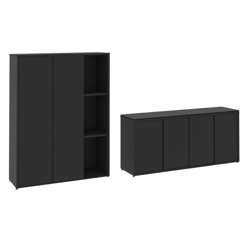 Conjunto Sala De Jantar 2 Peças Armário Alto E Buffet Balcão - Preto Preto - 4