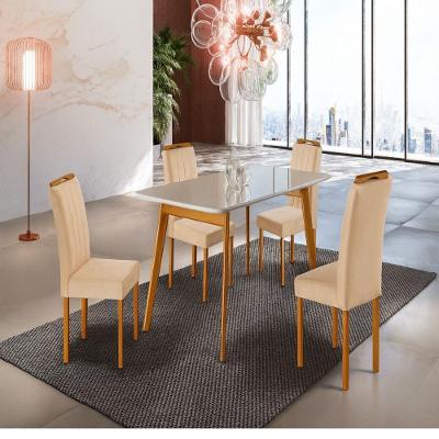Conjunto Sala De Jantar 4 Lugares Slim Móveis Mundial Mel/off-white/bege