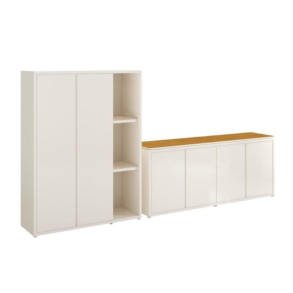 Conjunto Sala De Jantar 2 Peças Armário Alto E Buffet Balcão - Off White E Cedro Off White E Cedro - 1