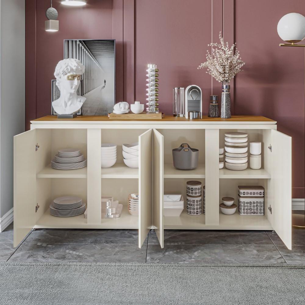 Conjunto Sala De Jantar 2 Peças Armário Alto E Buffet Balcão - Off White E Cedro Off White E Cedro - 5