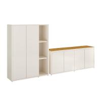 Conjunto Sala De Jantar 2 Peças Armário Alto E Buffet Balcão - Off White E Cedro Off White E Cedro - 1