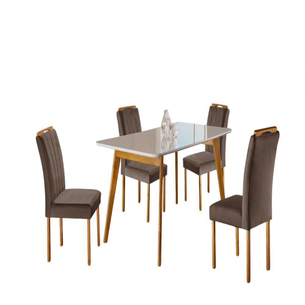 Conjunto Sala De Jantar 4 Lugares Slim Móveis Mundial Mel/off White/marrom - 1