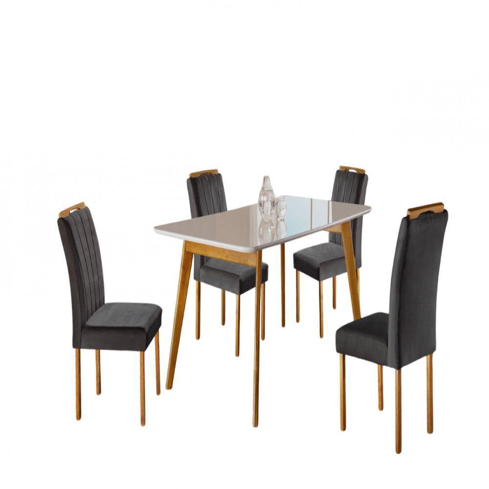Conjunto Sala De Jantar 4 Lugares Slim Móveis Mundial Mel/off White/cinza Escuro - 1