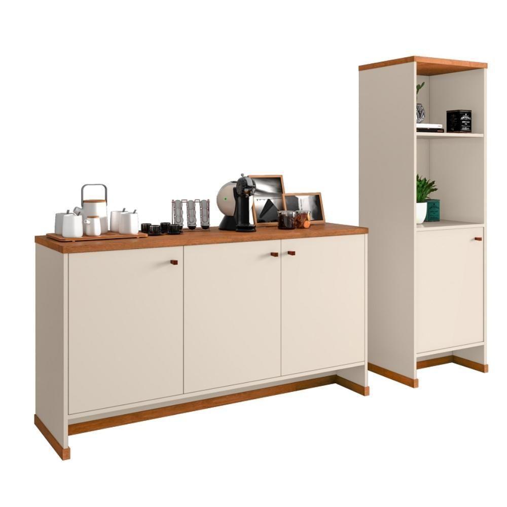 Conjunto Sala De Jantar 2 Peças - Aparador E Estante Verbena - Offwhite/naturale Offwhite/naturale - 1