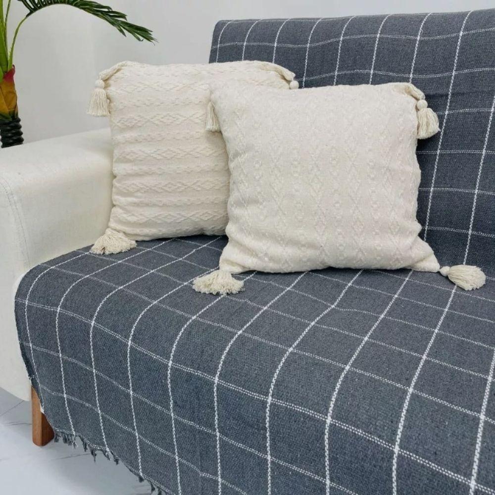 Manta Para Sofá Grande Gigante 2,40x1,80 Xadrez Capa Protetora Cama Sofa King 2 E 3 Lugares Cinza - 1