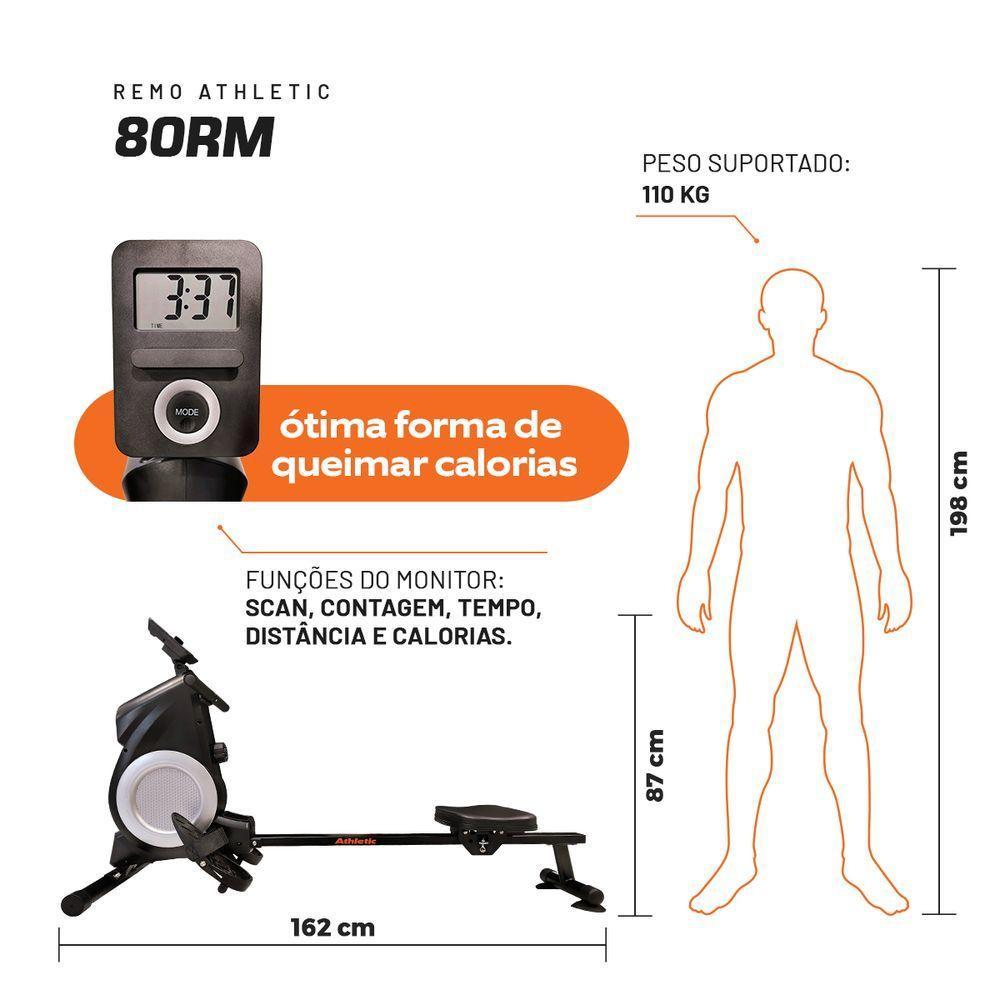 Remo Seco Athletic 80rm 8 Níveis Magnéticos Dobrável Suporta 110kg Treino Completo Em Casa Preto - 4