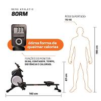 Remo Seco Athletic 80rm 8 Níveis Magnéticos Dobrável Suporta 110kg Treino Completo Em Casa Preto