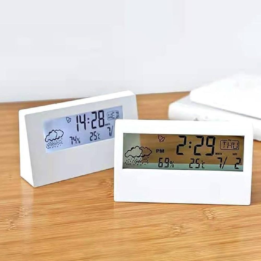 Relogio De Mesa Despertador Digital Multifuncao Tela Transparente Lcd Iluminada Sensor Clima Temperatura Umidade Branco - 2