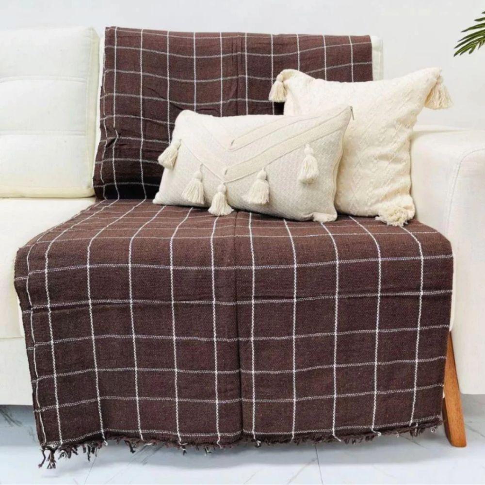 Manta Para Sofá Grande Gigante 2 E 3 Lugares 2,40x1,80 Decorativa Tecido Macio Sofa Cama Na Promoção Marrom-branco - 1
