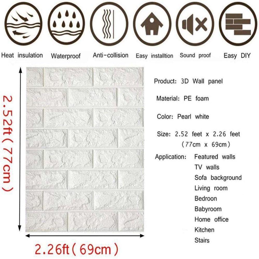 Papel Parede Painel 3d Tijolinho Branco Placa Auto Adesivo Revestimento Espuma 77x70cm Grande Autocolante Decoracao - 4