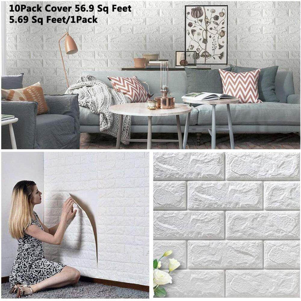 Papel Parede Painel 3d Tijolinho Branco Placa Auto Adesivo Revestimento Espuma 77x70cm Grande Autocolante Decoracao - 6
