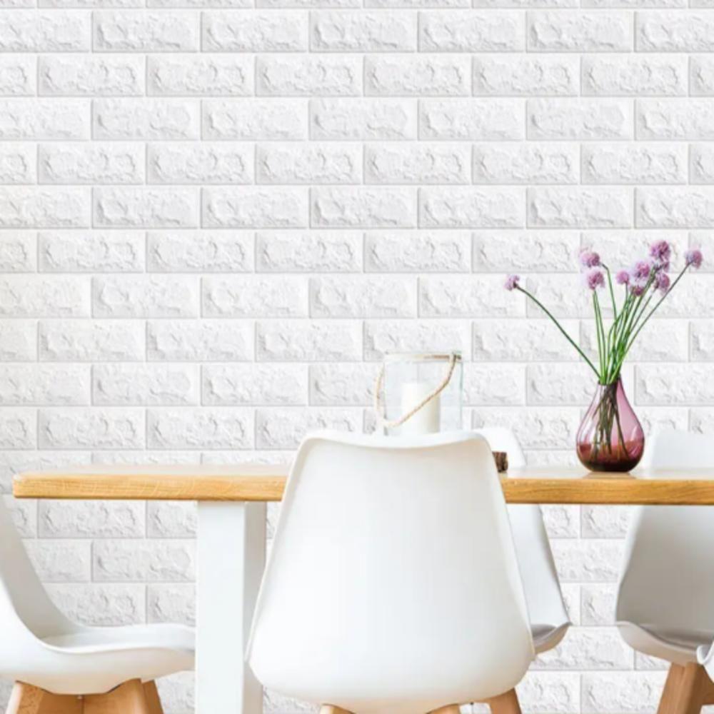 Papel Parede Painel 3d Tijolinho Branco Placa Auto Adesivo Revestimento Espuma 77x70cm Grande Autocolante Decoracao - 7