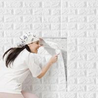 Papel Parede Painel 3d Tijolinho Branco Placa Auto Adesivo Revestimento Espuma 77x70cm Grande Autocolante Decoracao - 1