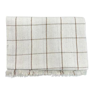 Manta Para Sofá E Cama Grande 2 E 3 Lugares 2,40x1,80 De Luxo Protetora De Sofa Gigante Listrada Cru Com Caramelo