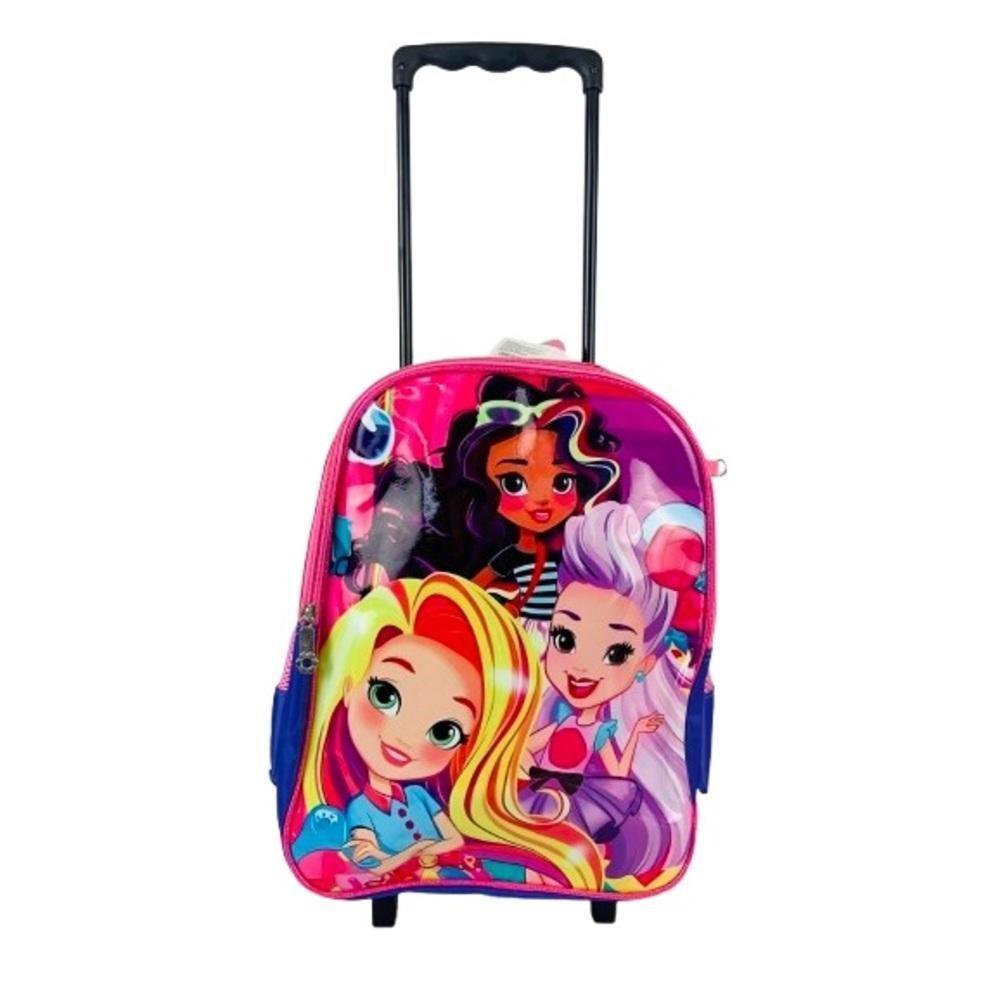 Kit Mochila Infantil Com Rodinhas Meninas Princesas Bolsa Escolar Estojo E Lancheira Térmica Rosa Carrinho Impermeavel - 2