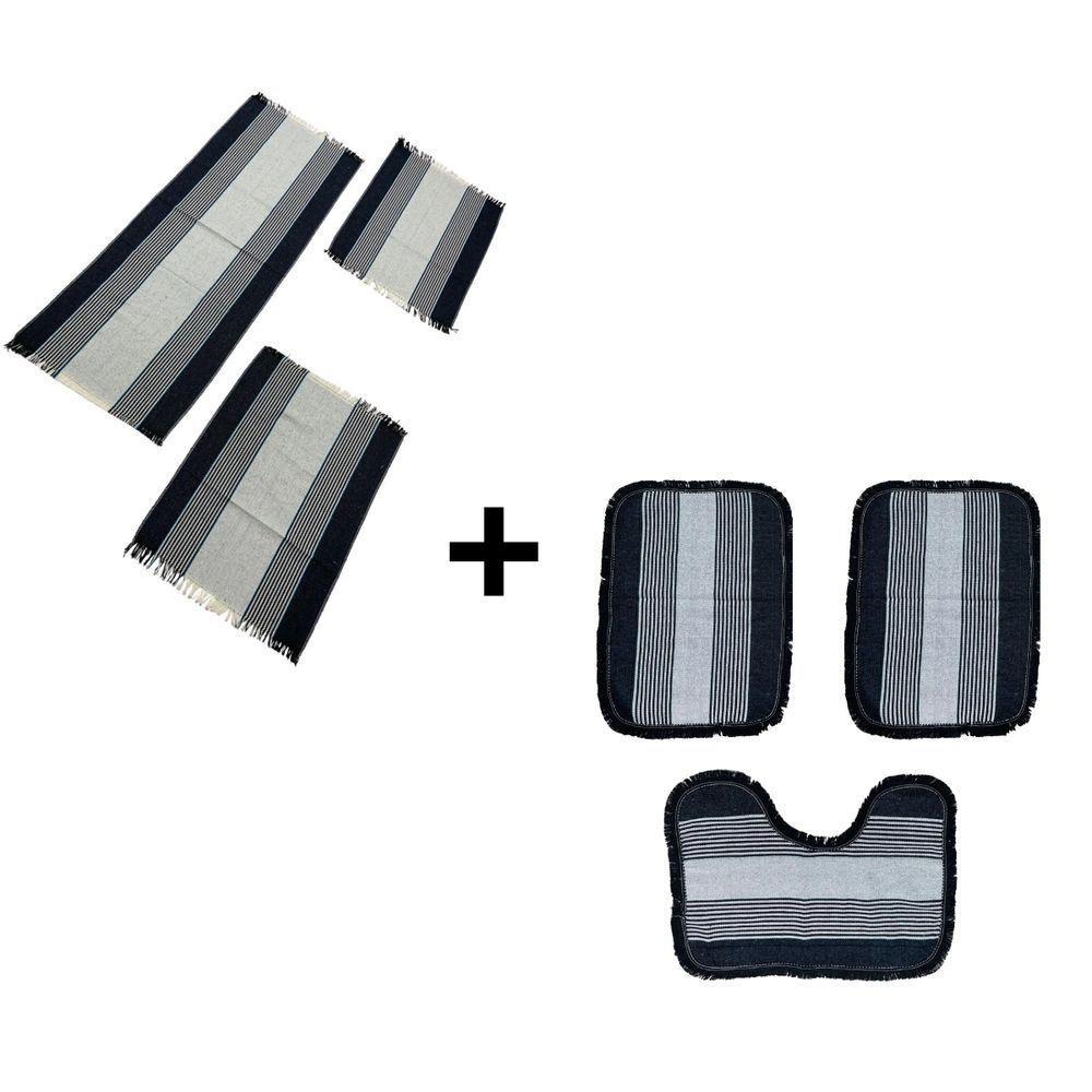 Jogo De Banheiro + Kit Passadeira Tapete De Cozinha 3 Peças De Casa Cor:preto - 1