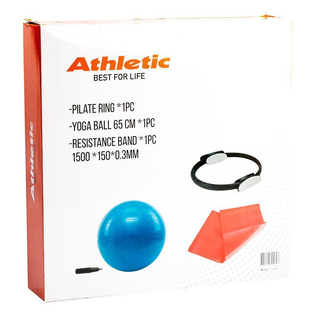 Kit Pilates Yoga Athletic Anel De Pilates 38cm + Bola De Ginástica 65cm Com Bomba + Faixa Elástica - 3