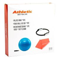 Kit Pilates Yoga Athletic Anel De Pilates 38cm + Bola De Ginástica 65cm Com Bomba + Faixa Elástica - 3