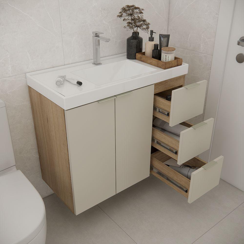 Gabinete De Banheiro Sem Cuba Vittare 79,6cm Estilare GAB5003 Carvalho-nude Gaveta Direita - 5