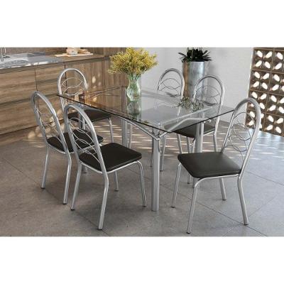 Kit 6 Cadeiras Sala Jantar Elba C- Tampo De Vidro 150cm E 6 Cadeiras Holanda Cromada - Courano Preto - Kappesberg